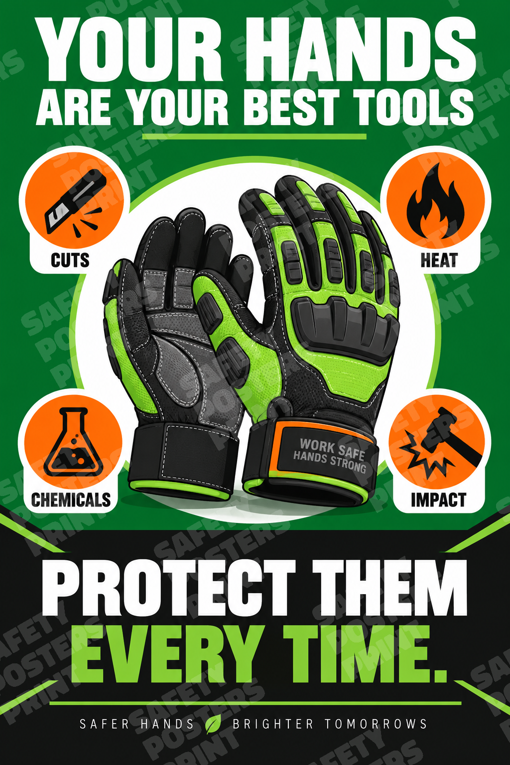 HPT-7 Your Hands Are Your Best Tools - Protect Them Every Time. Workplace safety poster.