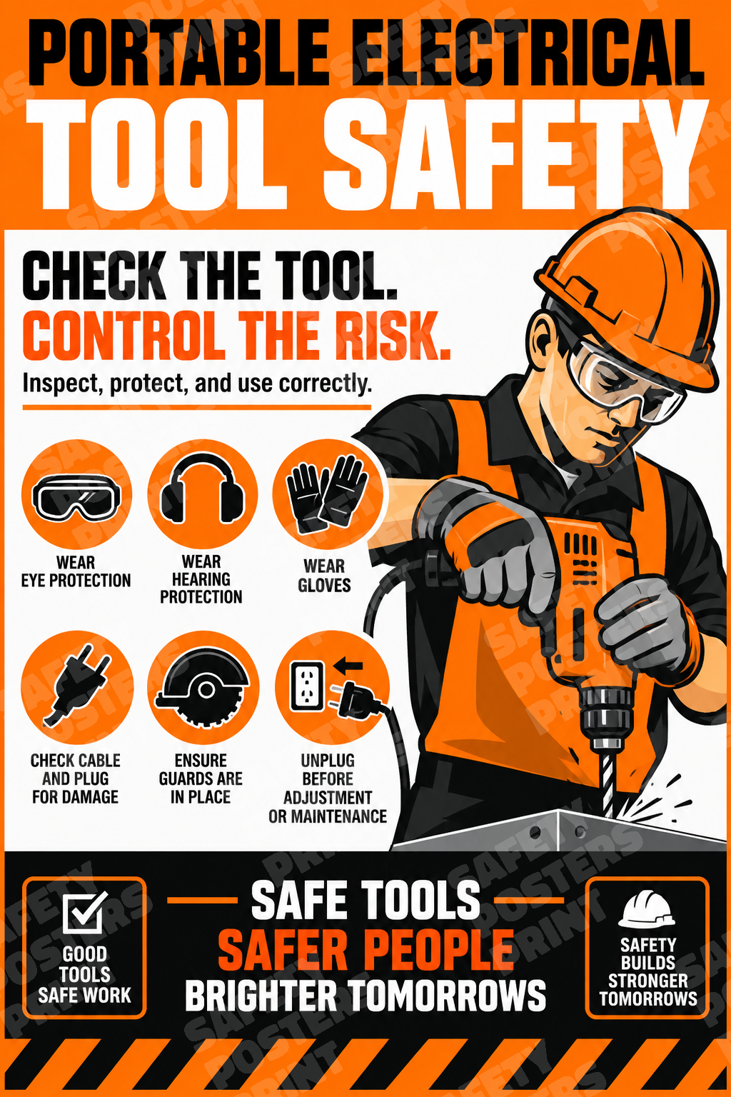 HPT-8 Portable Electrical Tool Safety - Check the Tool, Control the Risk. Workplace safety poster.
