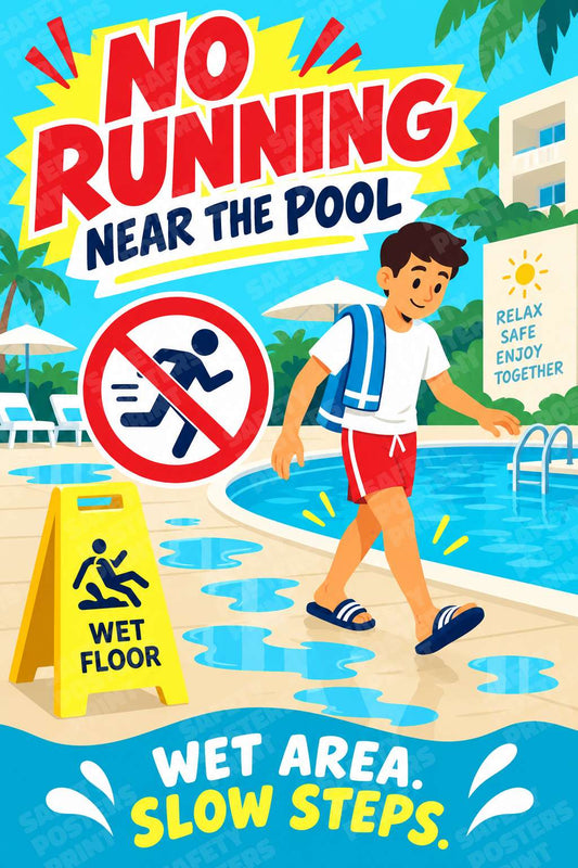 No Running Near the Pool - Wet Area Slow Steps