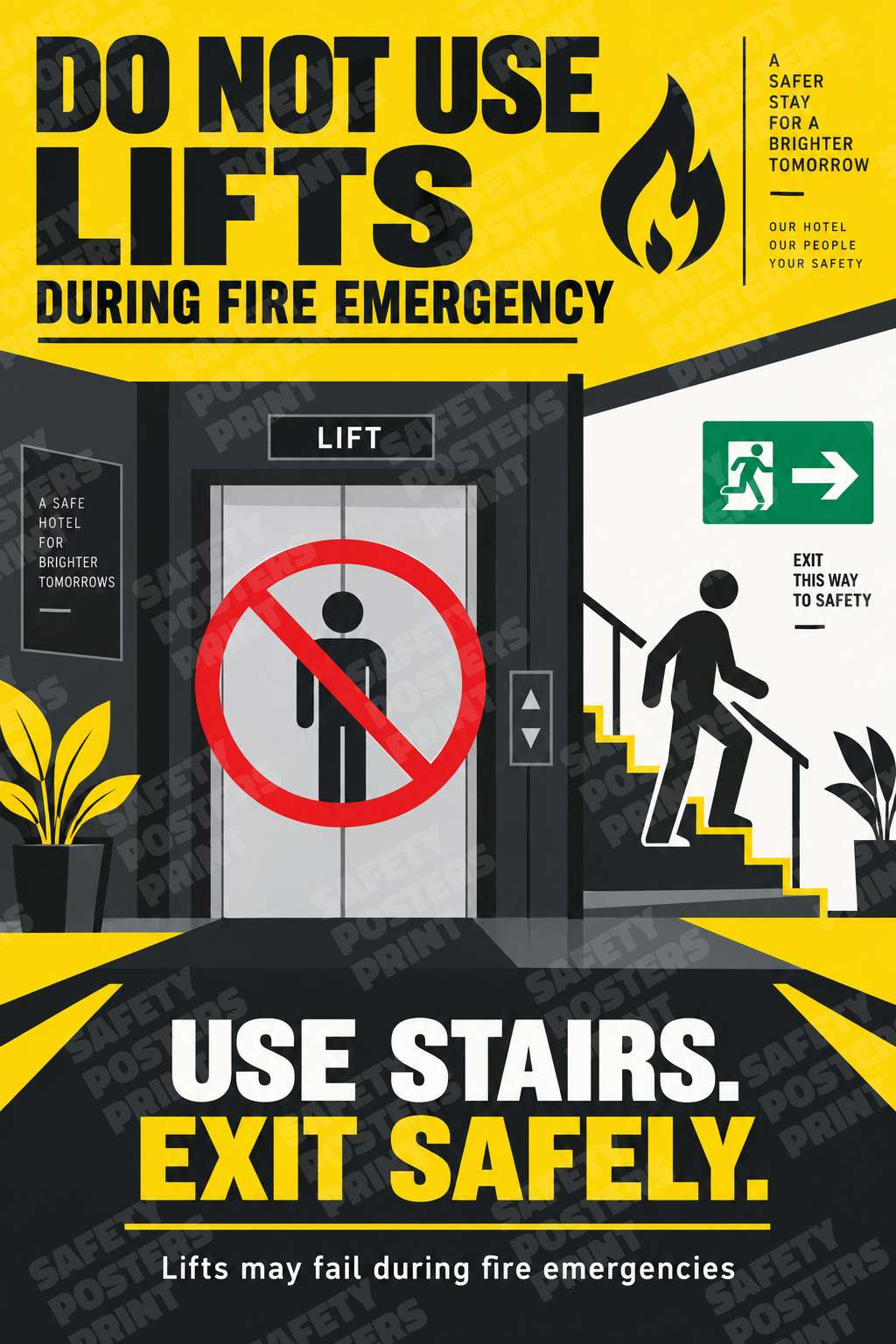 Do Not Use Lifts During Fire Emergency - Hotel Safety