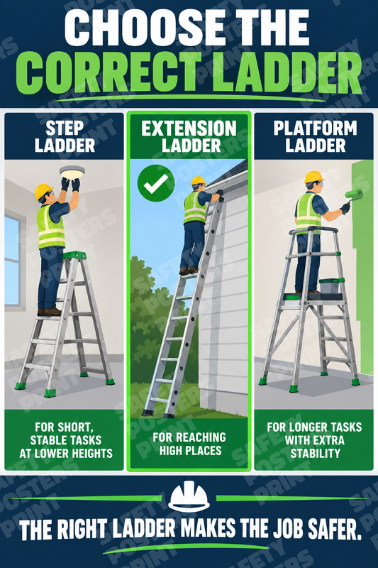 LDR-14 Choose the Correct Ladder - The Right Ladder Makes the Job Safer. Workplace safety poster.
