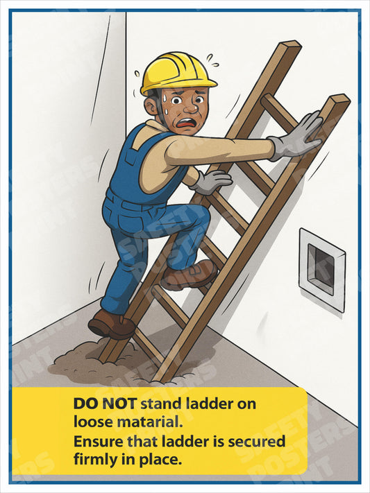 LDR-16 Ladder Safety - Secure the Ladder and Remove Loose Materials. Workplace safety poster.