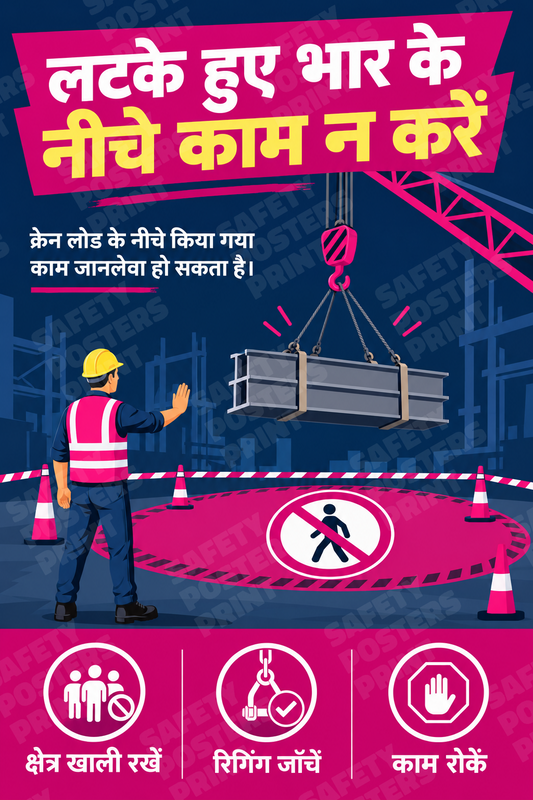 CRL-24: Do Not Work Under Suspended Loads. Hindi vertical workplace safety poster.