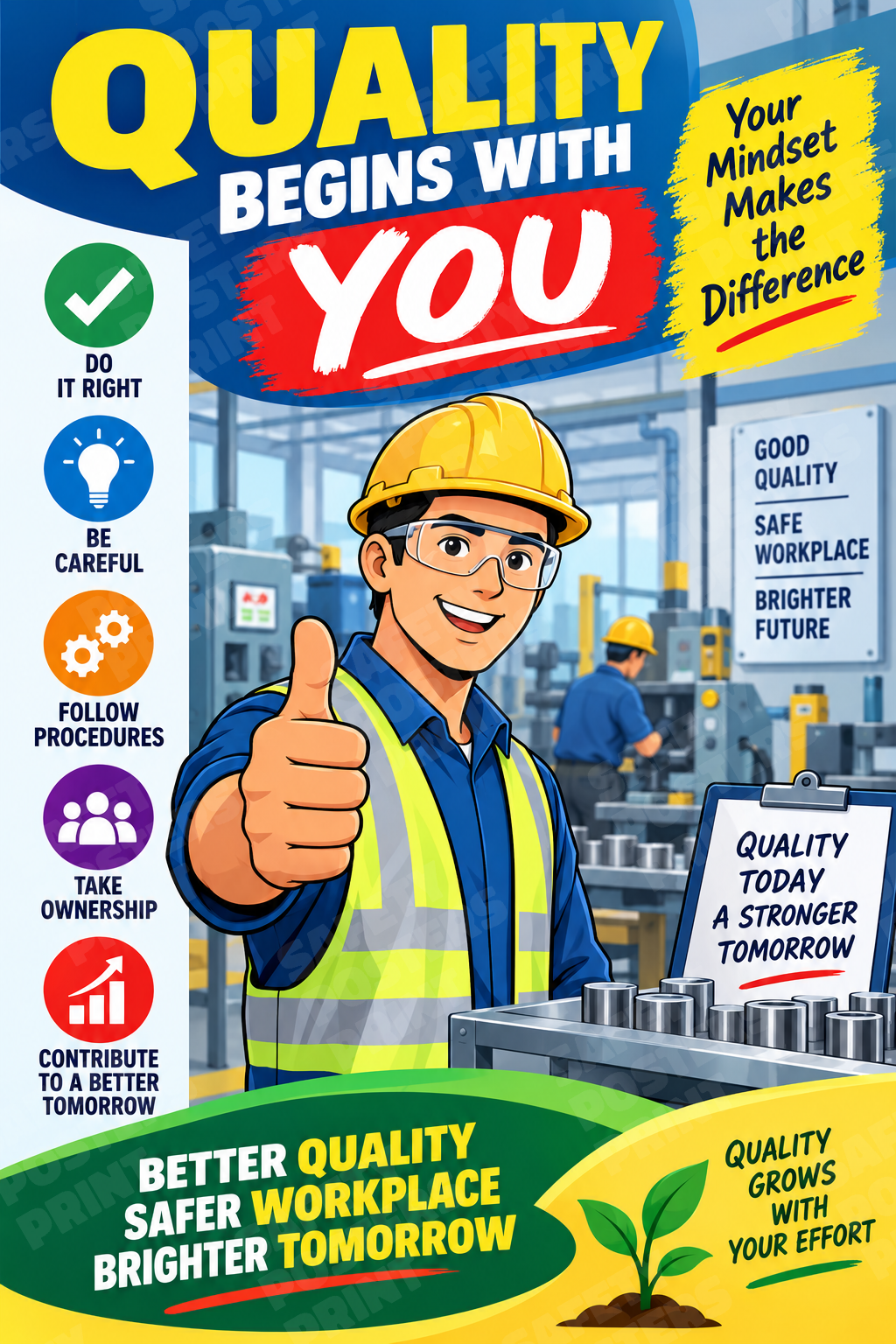 LQC-80: Quality Begins With You - Personal Responsibility. English vertical workplace safety poster.