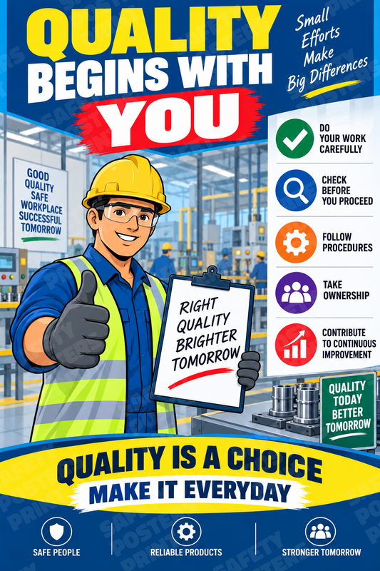 LQC-83: Quality Begins with You - Everyday Quality Choice. English vertical workplace safety poster.