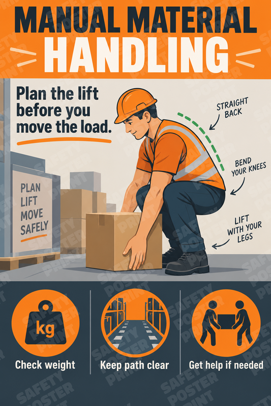 Manual Material Handling - Plan the Lift - English vertical safety poster - MH-38