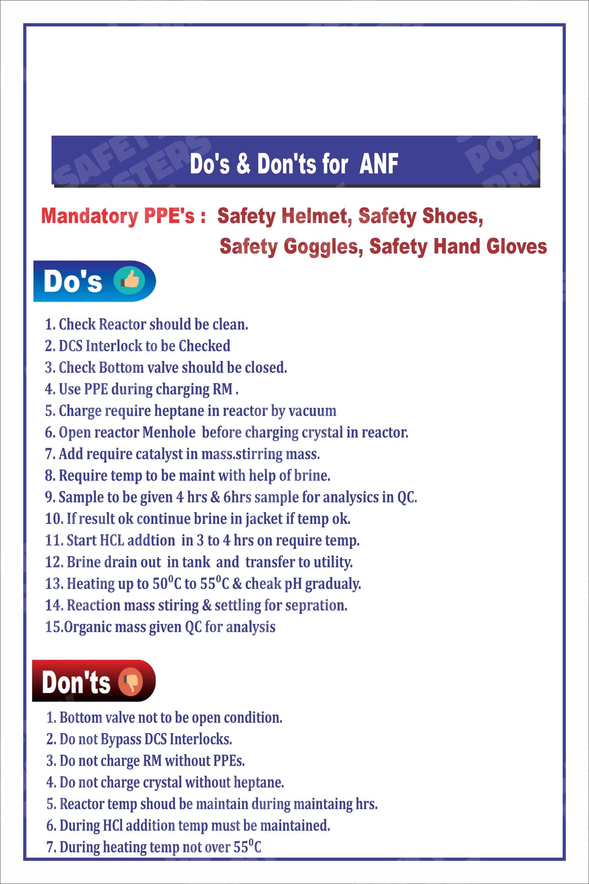 MS-31 ANF Batch Operation - Do's and Don'ts workplace safety poster