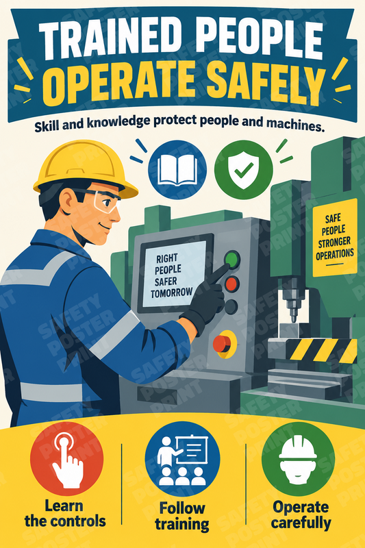 Trained People Operate Safely - English vertical safety poster - MS-57