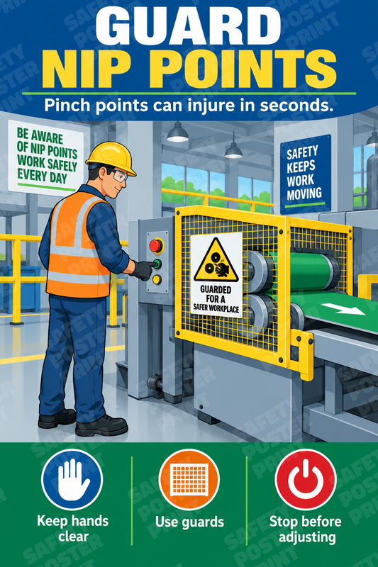 Guard Nip Points - Keep Hands Clear - English vertical safety poster - MS-60