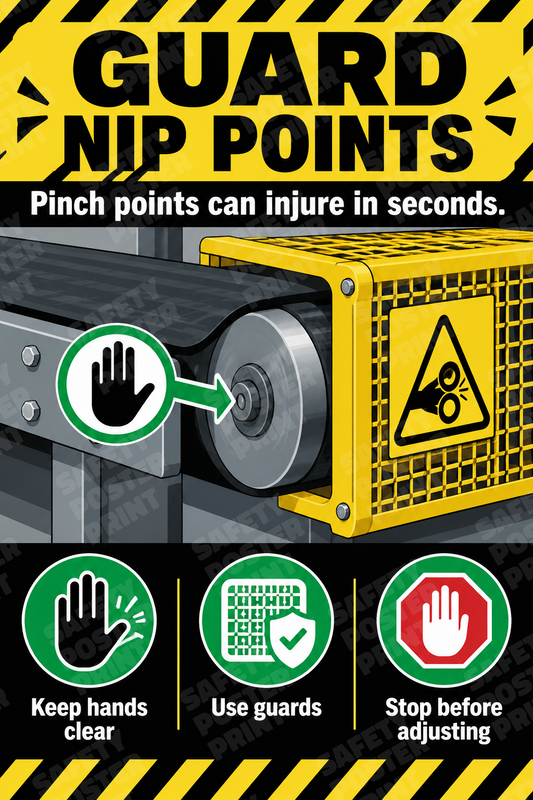 Guard Nip Points - Roller Hazard - English vertical safety poster - MS-61
