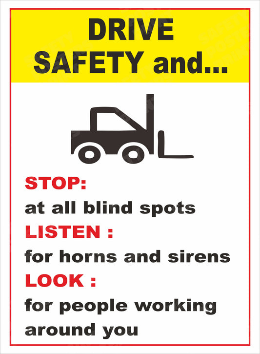 Forklift Blind Spot Awareness - Stop, Listen, Look - Safety Poster - FLT-19
