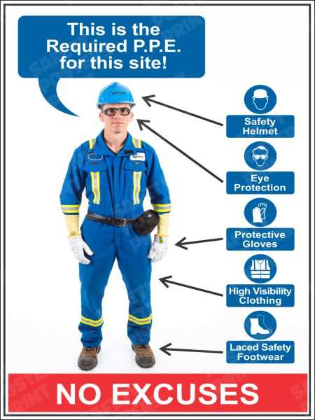 Required PPE for This Site - No Excuses - PPE-111 safety poster