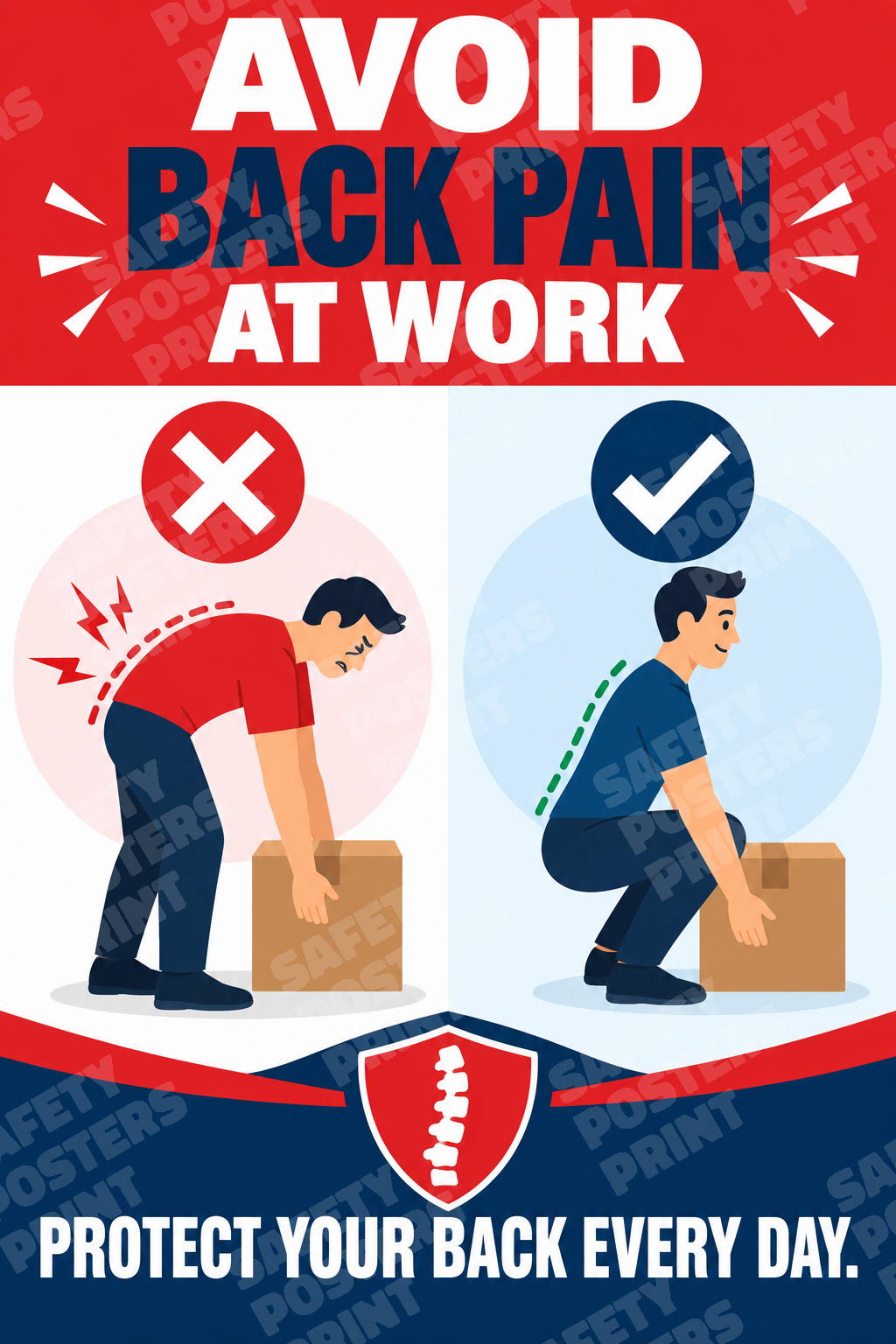 OH-16 Avoid Back Pain at Work - Protect Your Back Every Day. Workplace safety poster.
