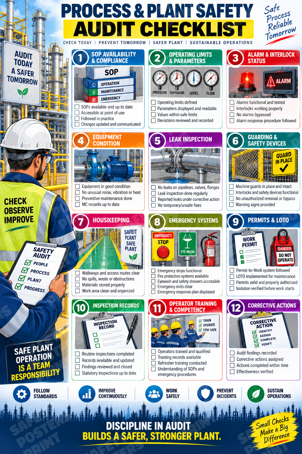 PP-16 Process and Plant Safety Audit Checklist. Workplace safety poster.