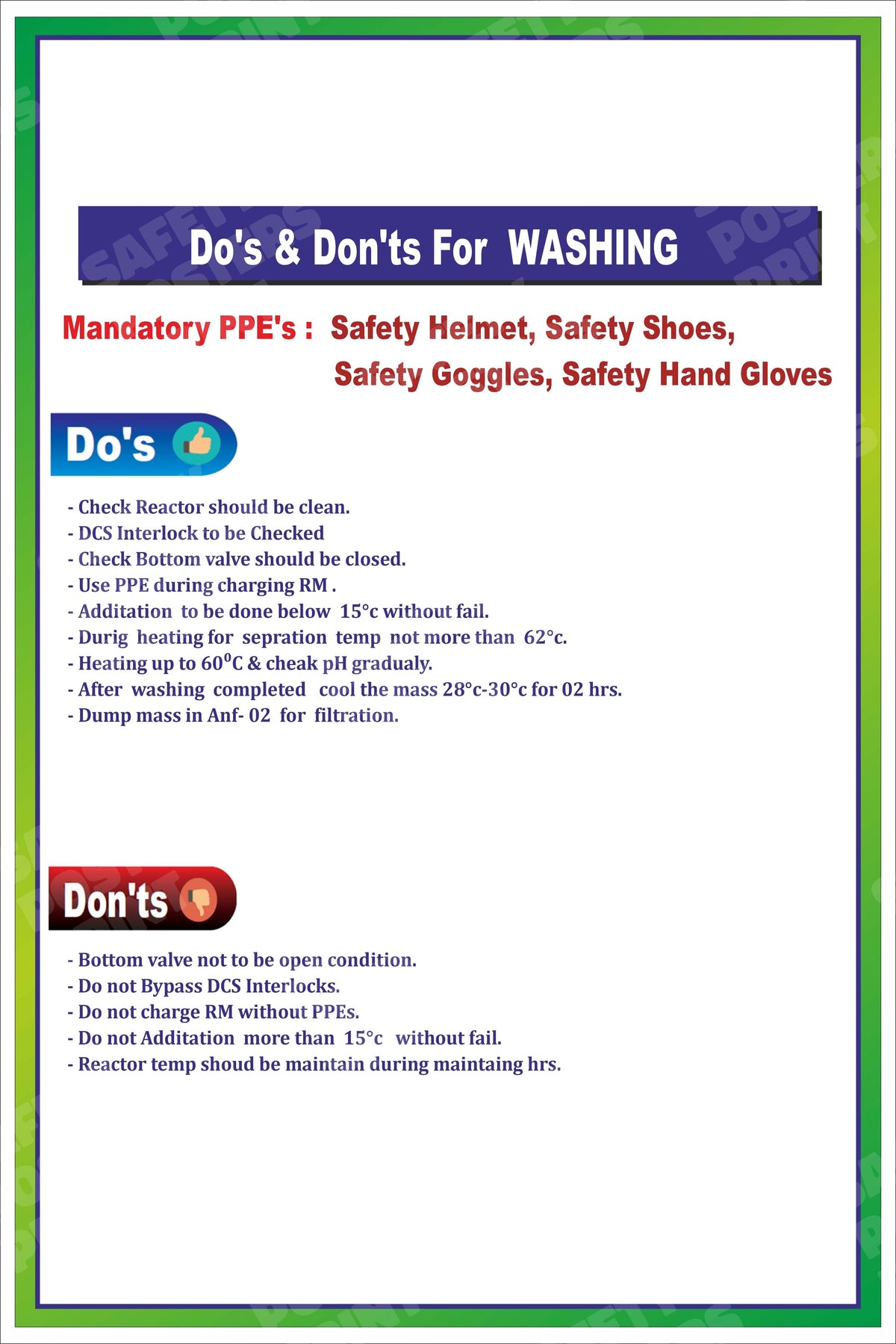 PP-24 Washing Process - Do's and Don'ts workplace safety poster