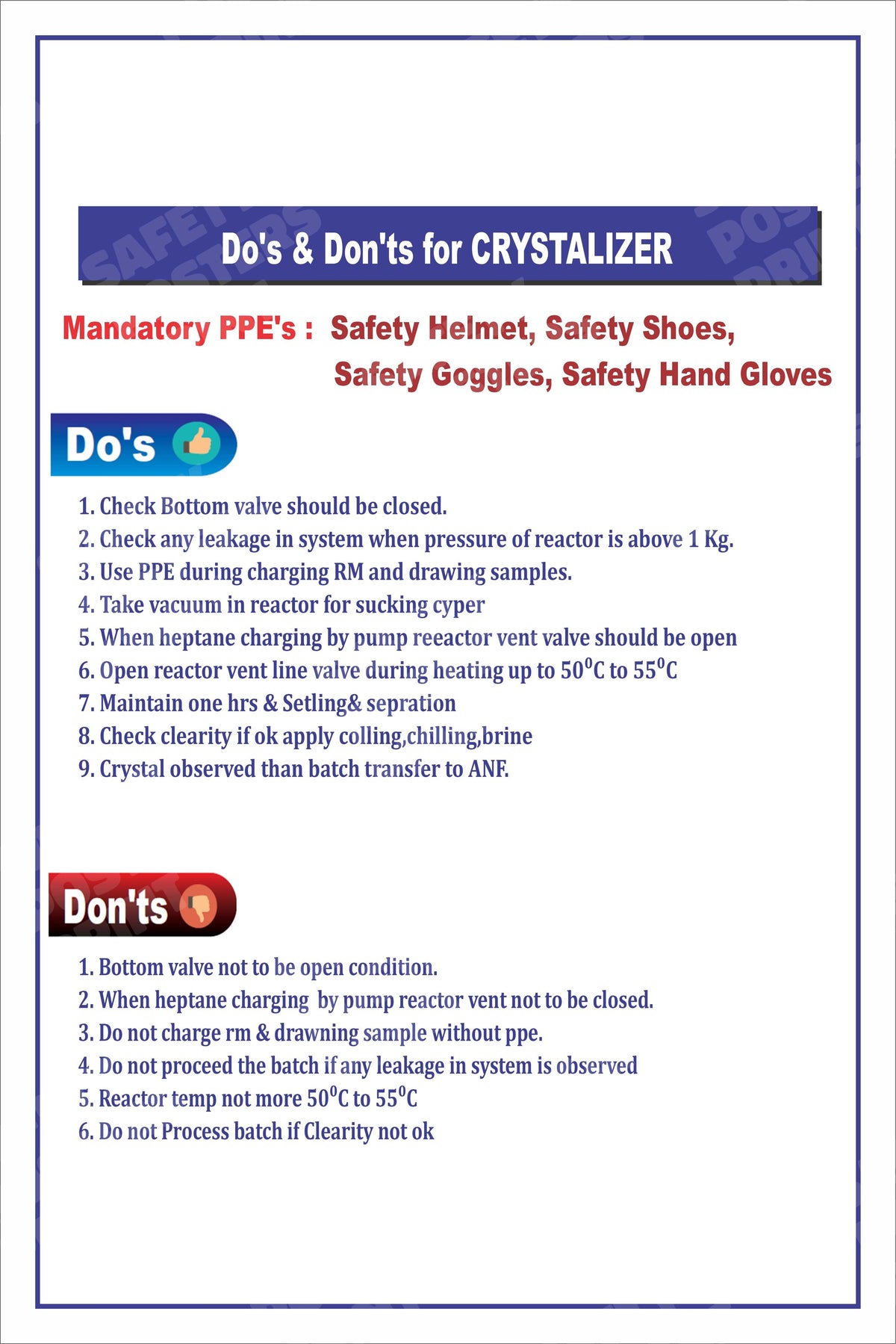 PP-32 Crystallizer Operation - Do's and Don'ts workplace safety poster