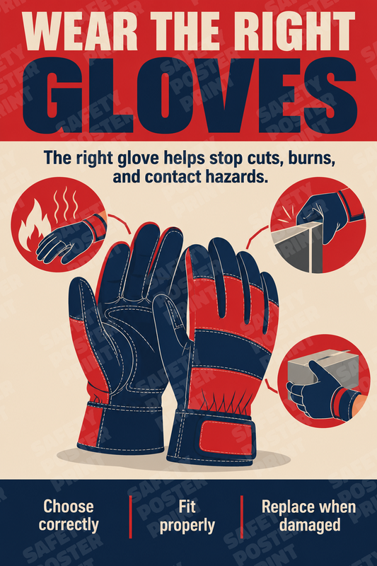 Wear the Right Gloves - English vertical safety poster - PPE-161
