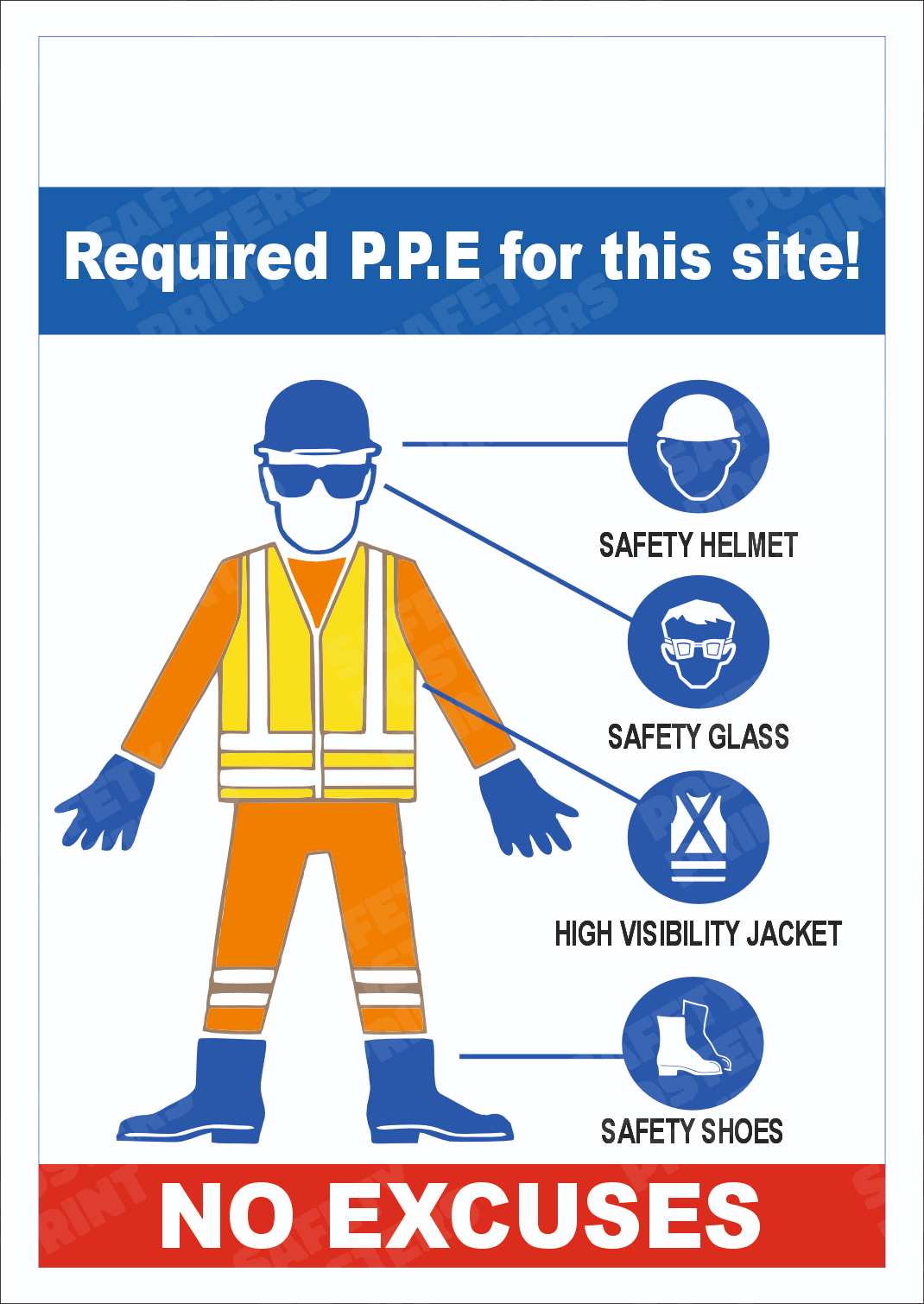Required PPE for This Site - No Excuses - Safety Poster - PPE-73