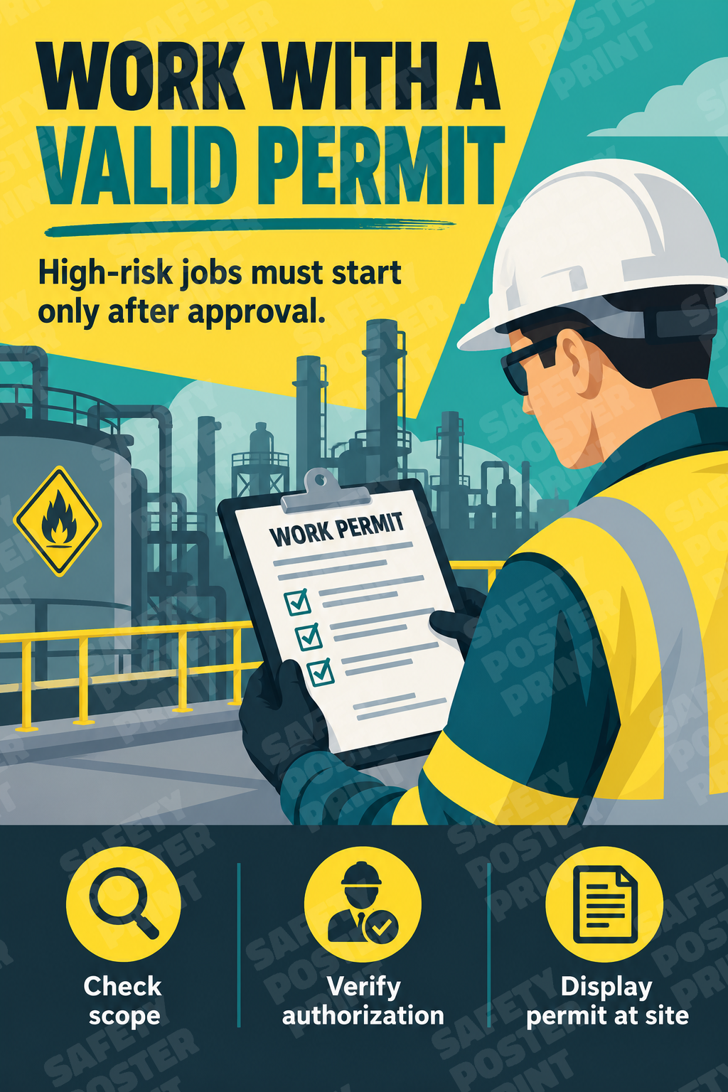 Work With a Valid Permit - English vertical safety poster - PTW-15