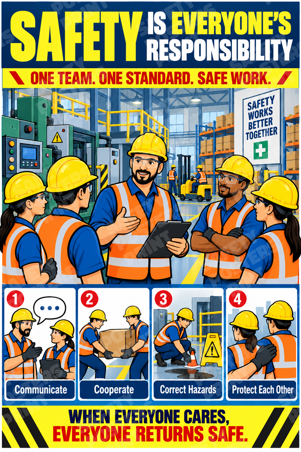 SCP-31 Safety Is Everyone's Responsibility - One Team, One Standard. Workplace safety poster.