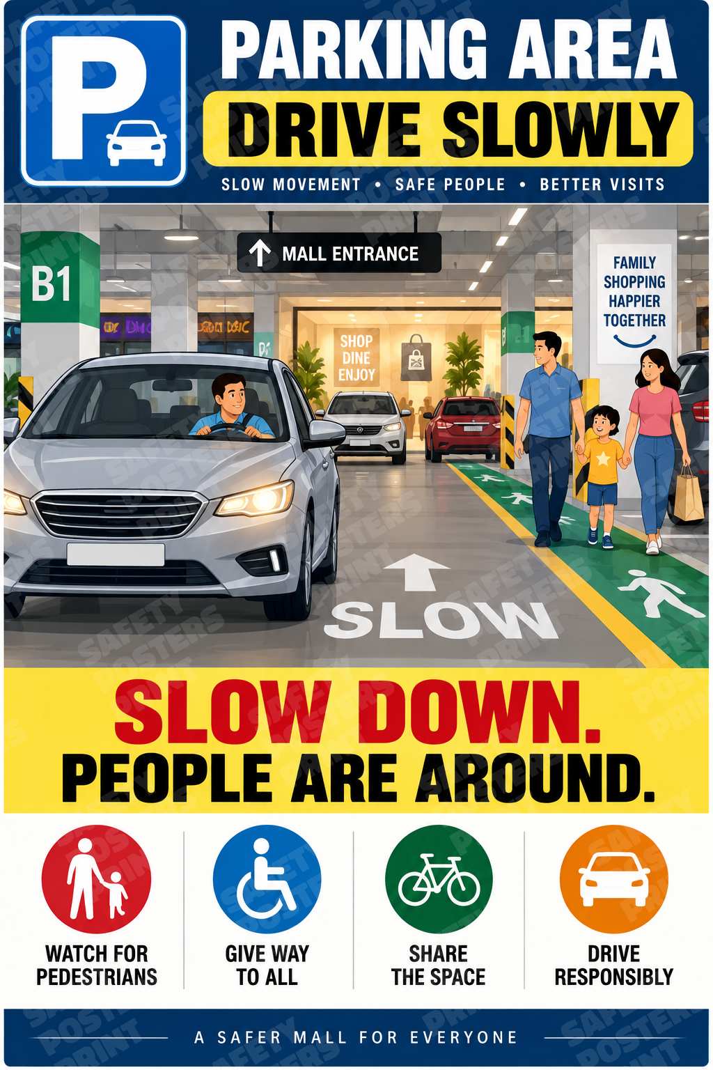 Parking Area Drive Slowly - Give Way to All