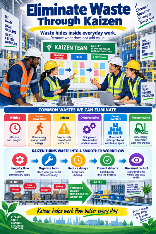 Eliminate Waste Through Kaizen industrial poster SMS-113