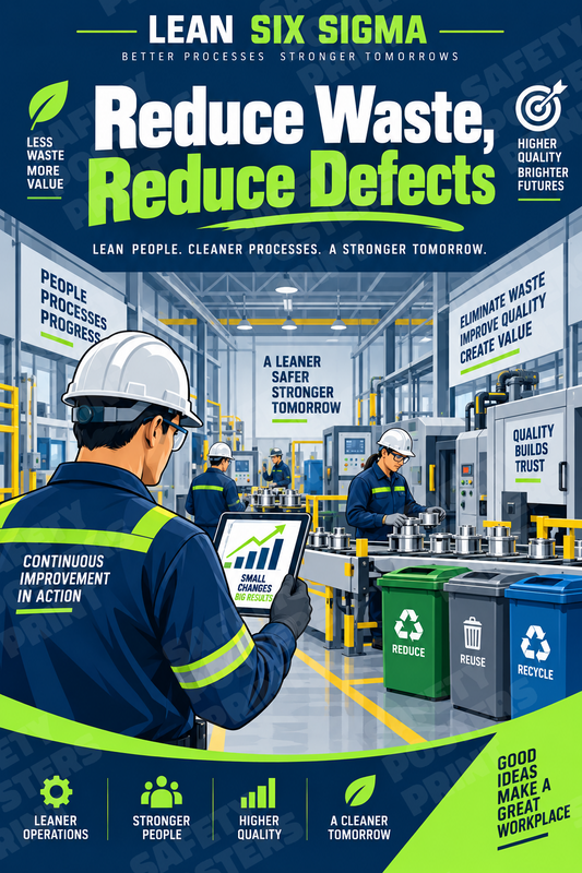 Reduce Waste, Reduce Defects industrial poster SMS-152