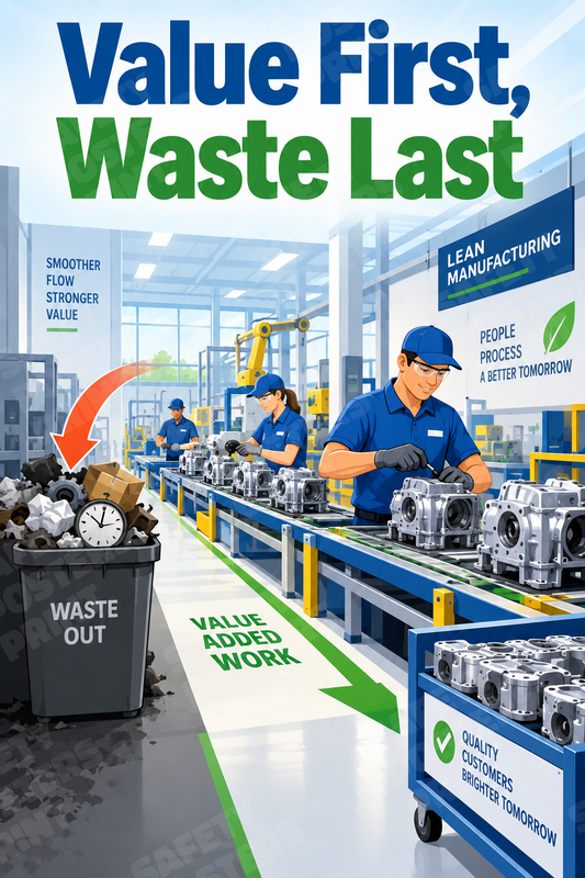 Value First, Waste Last industrial poster SMS-153