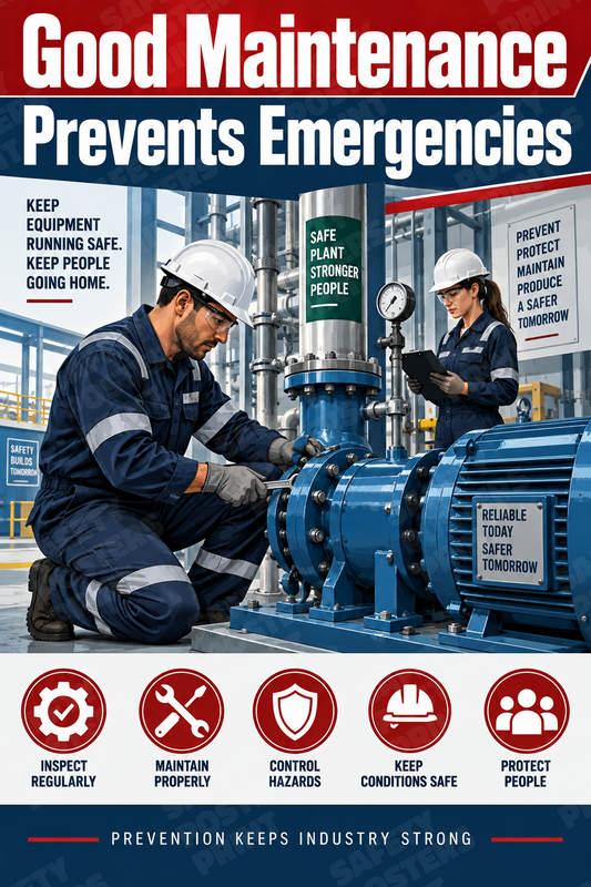 Good Maintenance Prevents Emergencies industrial poster SMS-202
