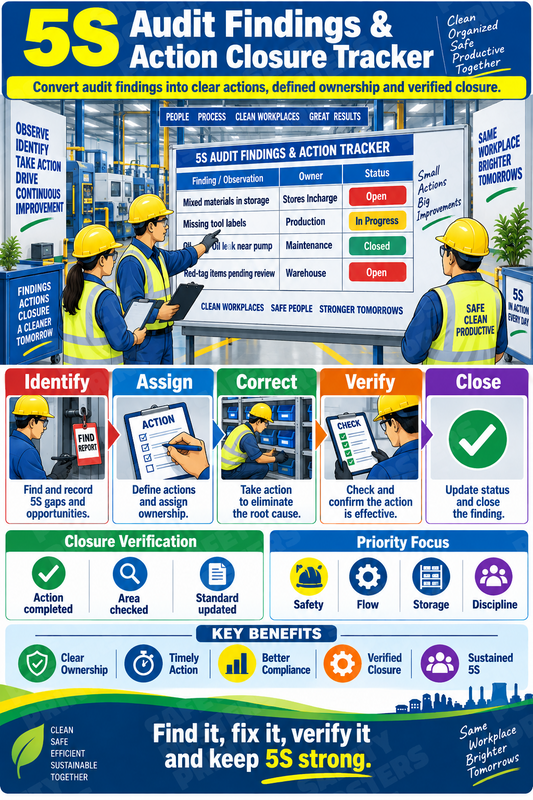 5S Audit Findings & Action Closure Tracker industrial poster SMS-224