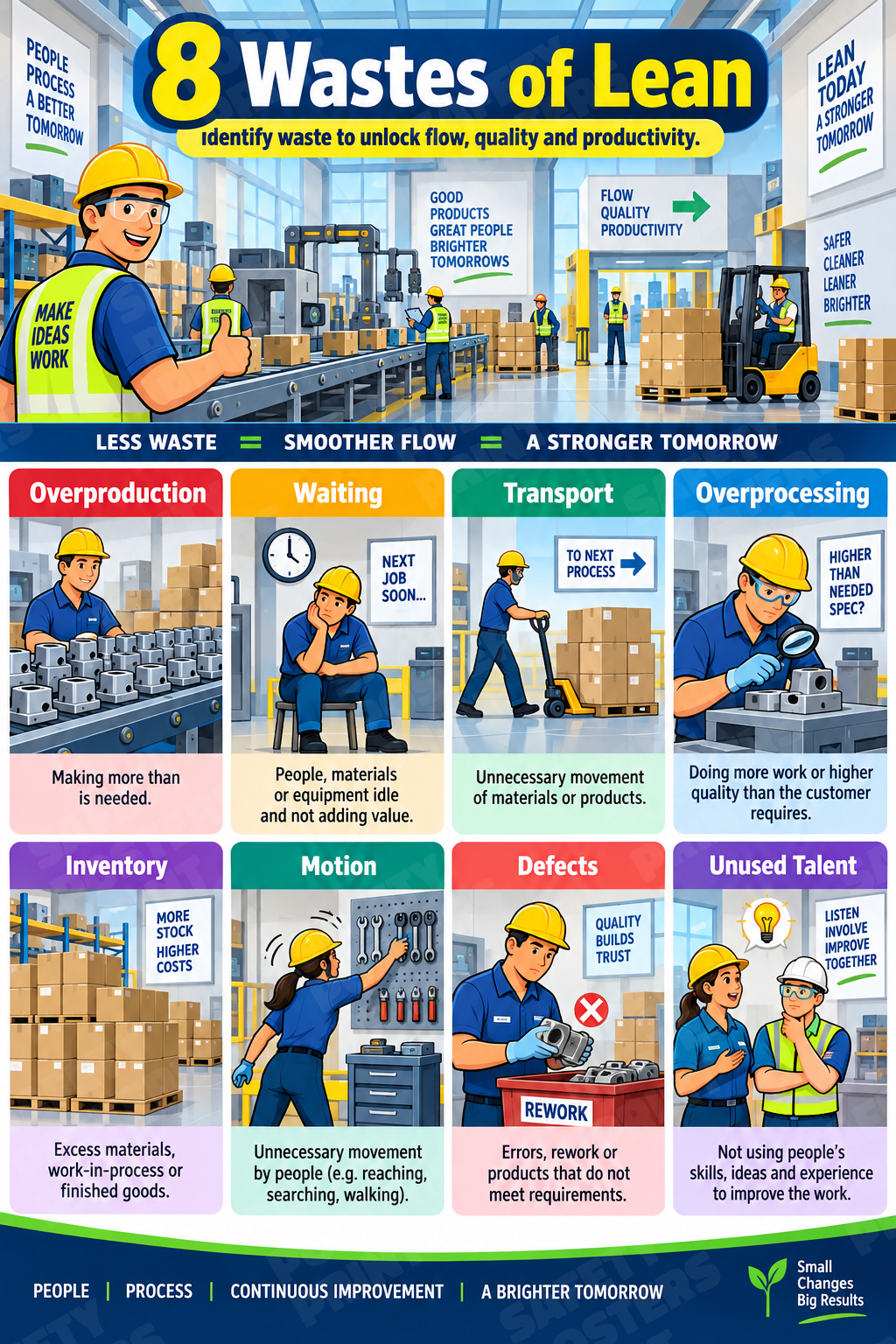 8 Wastes of Lean industrial poster SMS-245