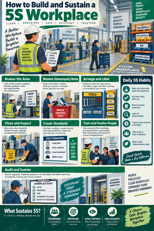 How to Build and Sustain a 5S Workplace - Safety Poster - SMS-34