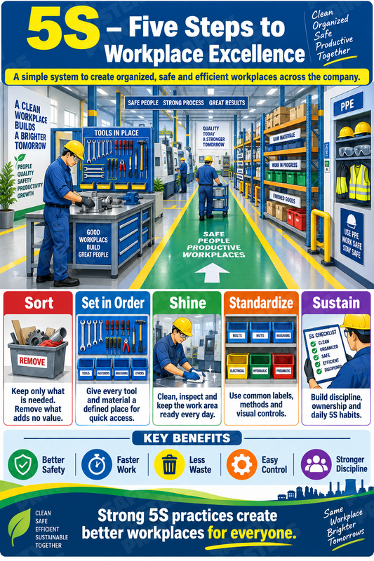 5S - Five Steps to Workplace Excellence - Safety Poster - SMS-46