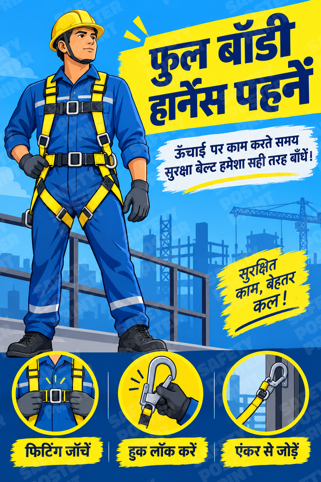 Wear a Full Body Harness - Hindi vertical safety poster - WAH-25
