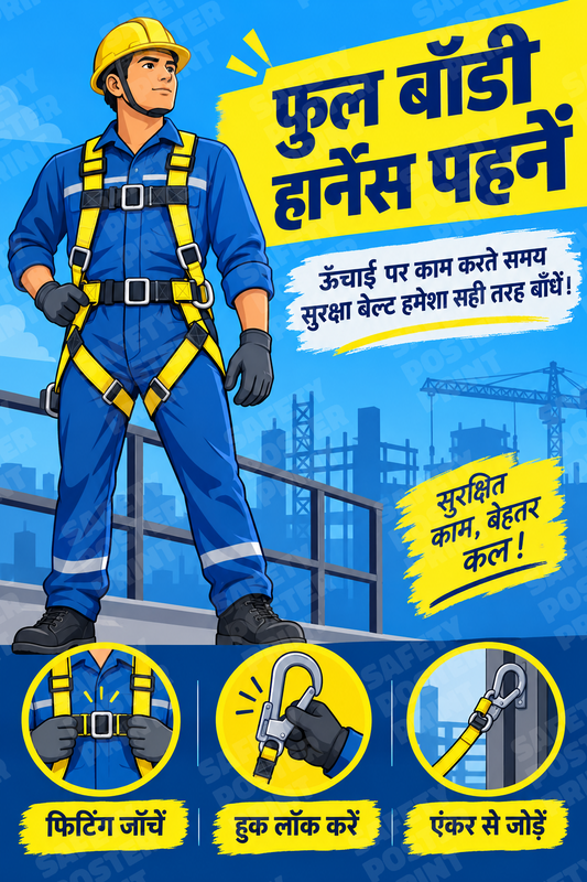 Wear a Full Body Harness - Hindi vertical safety poster - WAH-25