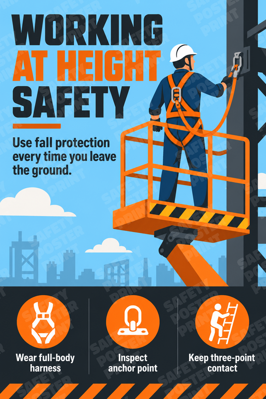 Working at Height Safety - Use Fall Protection - English vertical safety poster - WAH-27