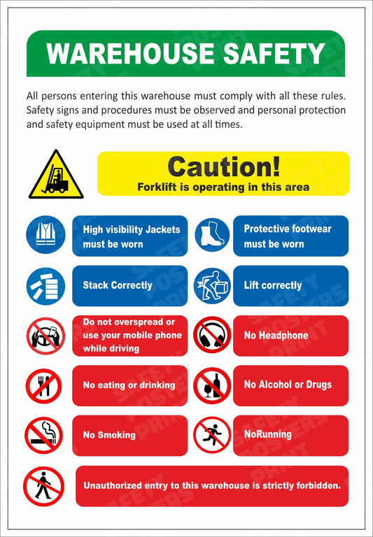 WH-15 Warehouse Safety Rules workplace safety poster
