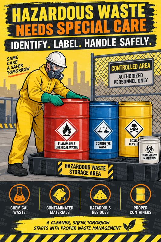 Hazardous Waste Needs Special Care - Identify, Label, Handle Safely safety poster