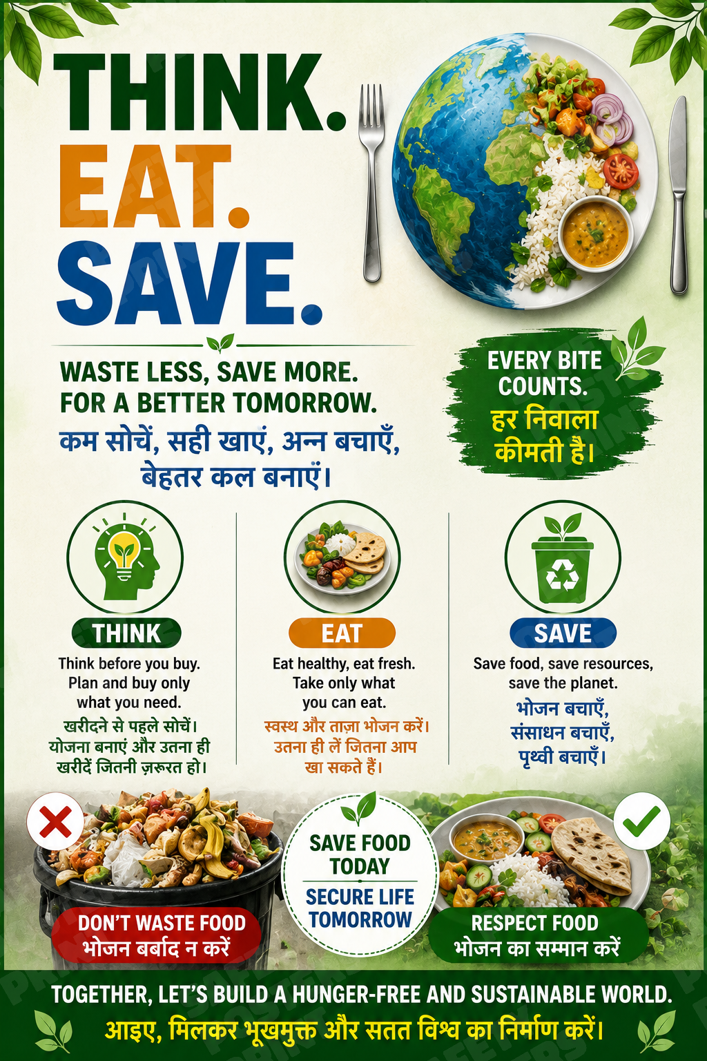 WM-26 Think, Eat, Save - Reduce Food Waste workplace safety poster